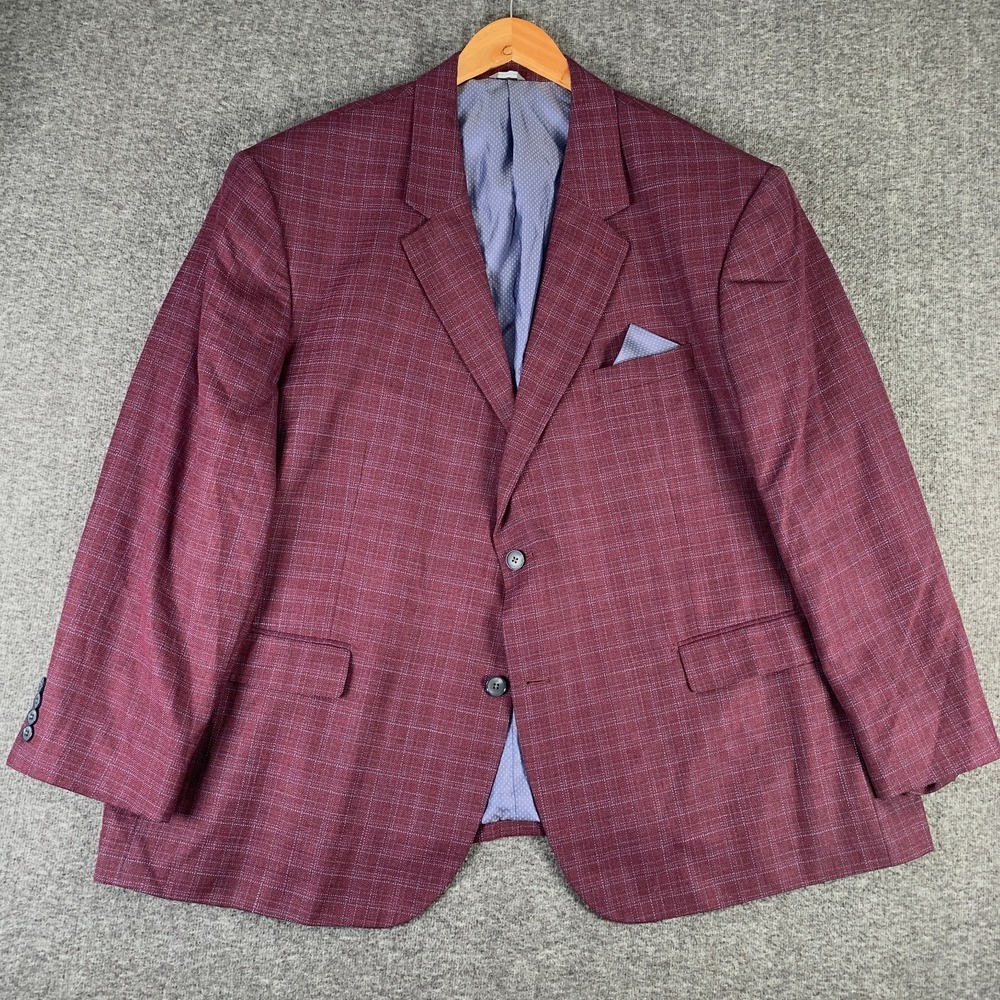 Oak Hill Blazer Jacket Men 3XL Burgundy Windowpane DXL Sport Coat Big & Tall